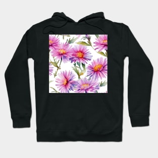 Watercolor Wildflower New England Aster Pattern 2 Hoodie